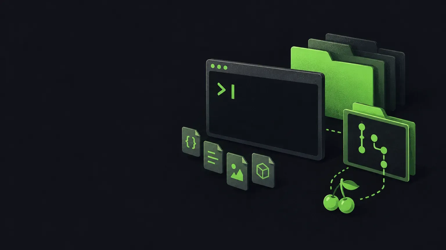 AI-generated still life of a terminal window with a blinking cursor, in green on a dark charcoal background
