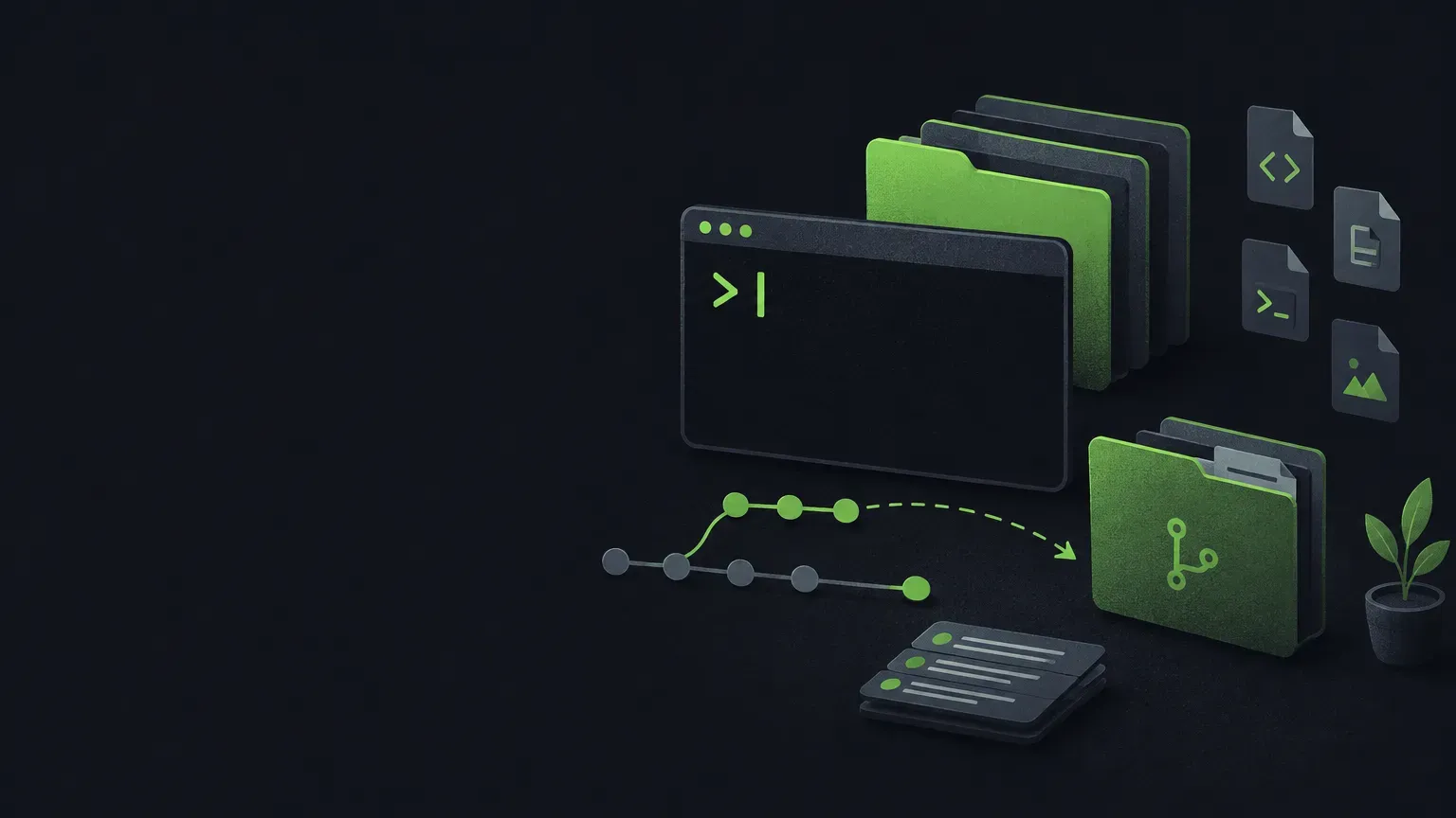 AI-generated still life of a terminal window with a blinking cursor, in green on a dark charcoal background