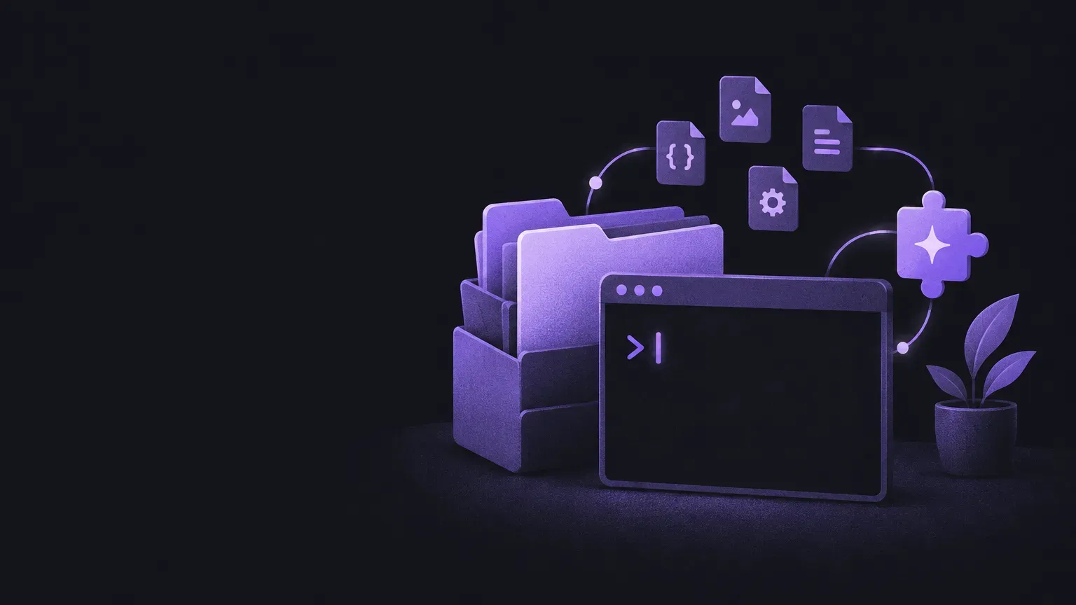 AI-generated still life of a terminal window with a blinking cursor, in purple on a dark charcoal background