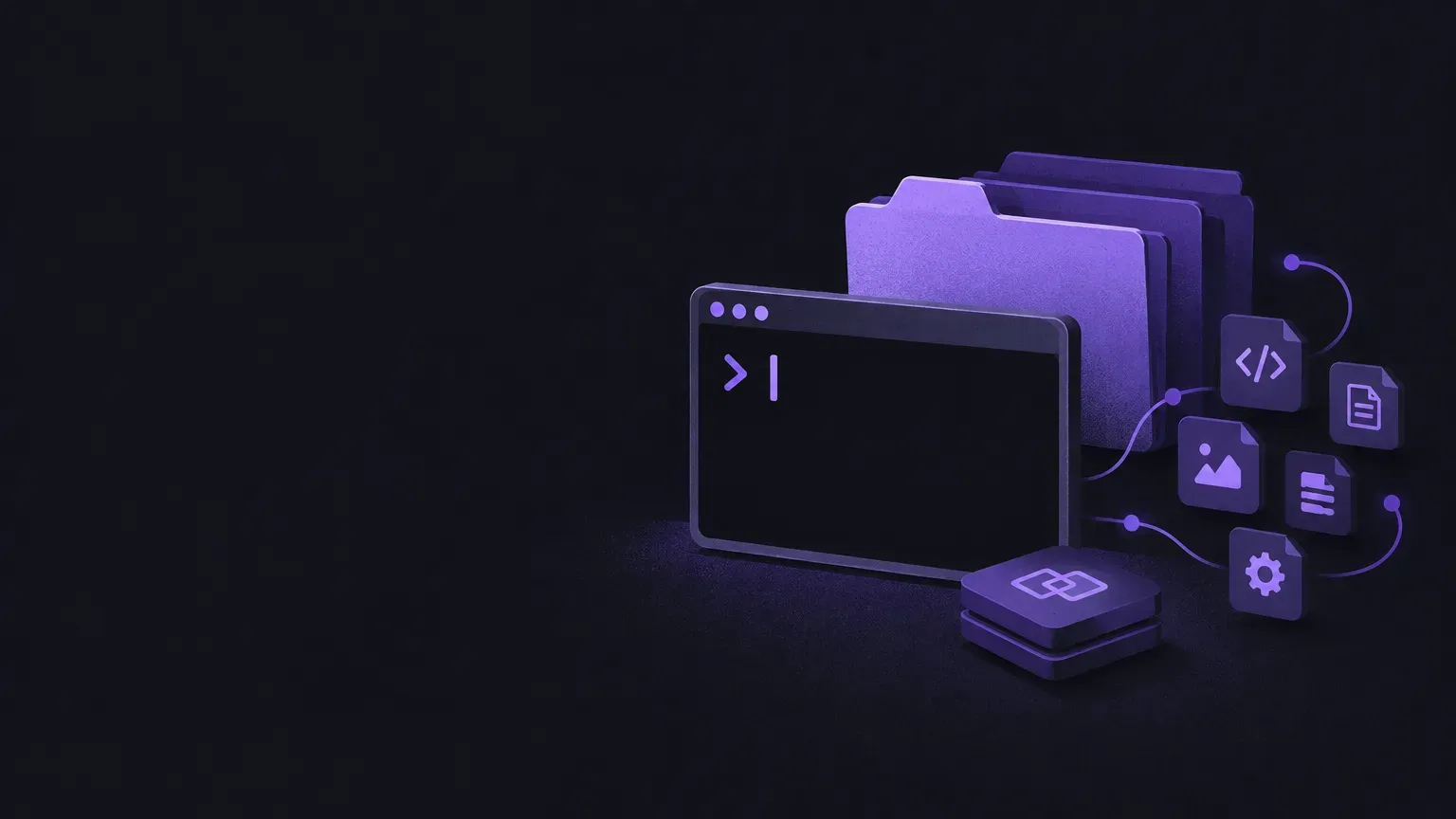 AI-generated still life of a terminal window with a blinking cursor, in purple on a dark charcoal background