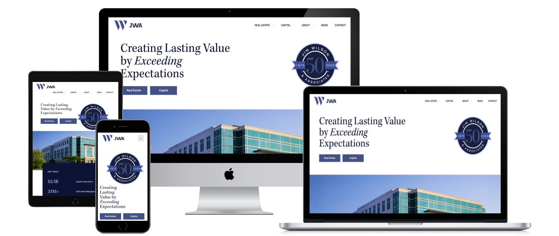 JWA Companies website displayed across multiple devices