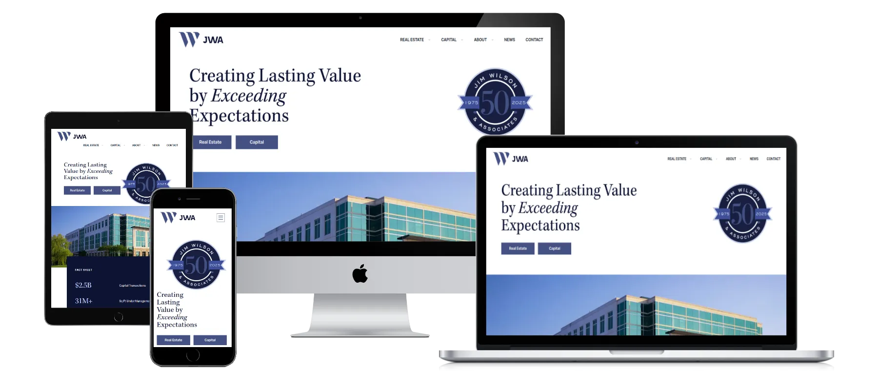 JWA Companies website displayed across multiple devices
