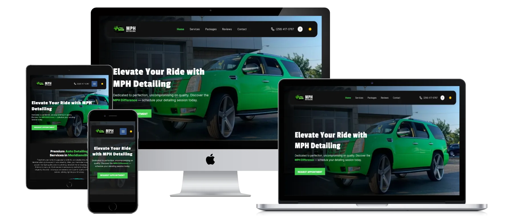 MPH Detailing website shown on a desktop, laptop, tablet and phone